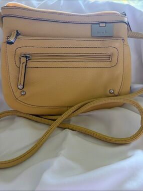 Tignanello Mustard Pebbled Leather Crossbody Bag